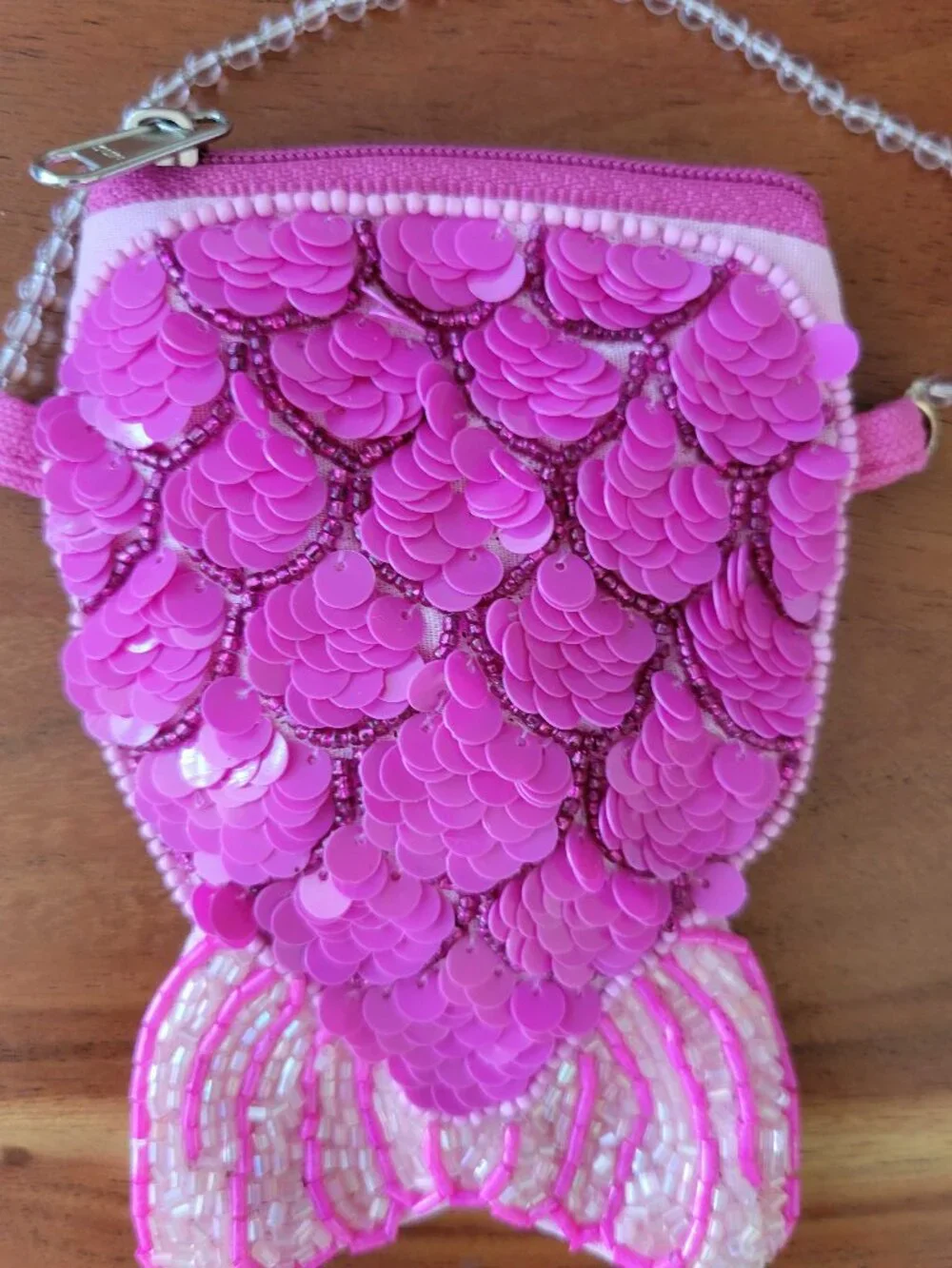 Mermaid Tale Purse Pink Sequin Embroidery Beads Strap Girls Mini Crossbody Bag